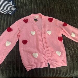 Pinkblush Pink Cardigan with Red and White Hearts